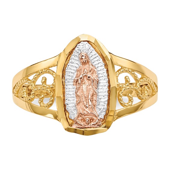 14k Two-tone with White Rhodium Our Lady of Guadalupe Ring