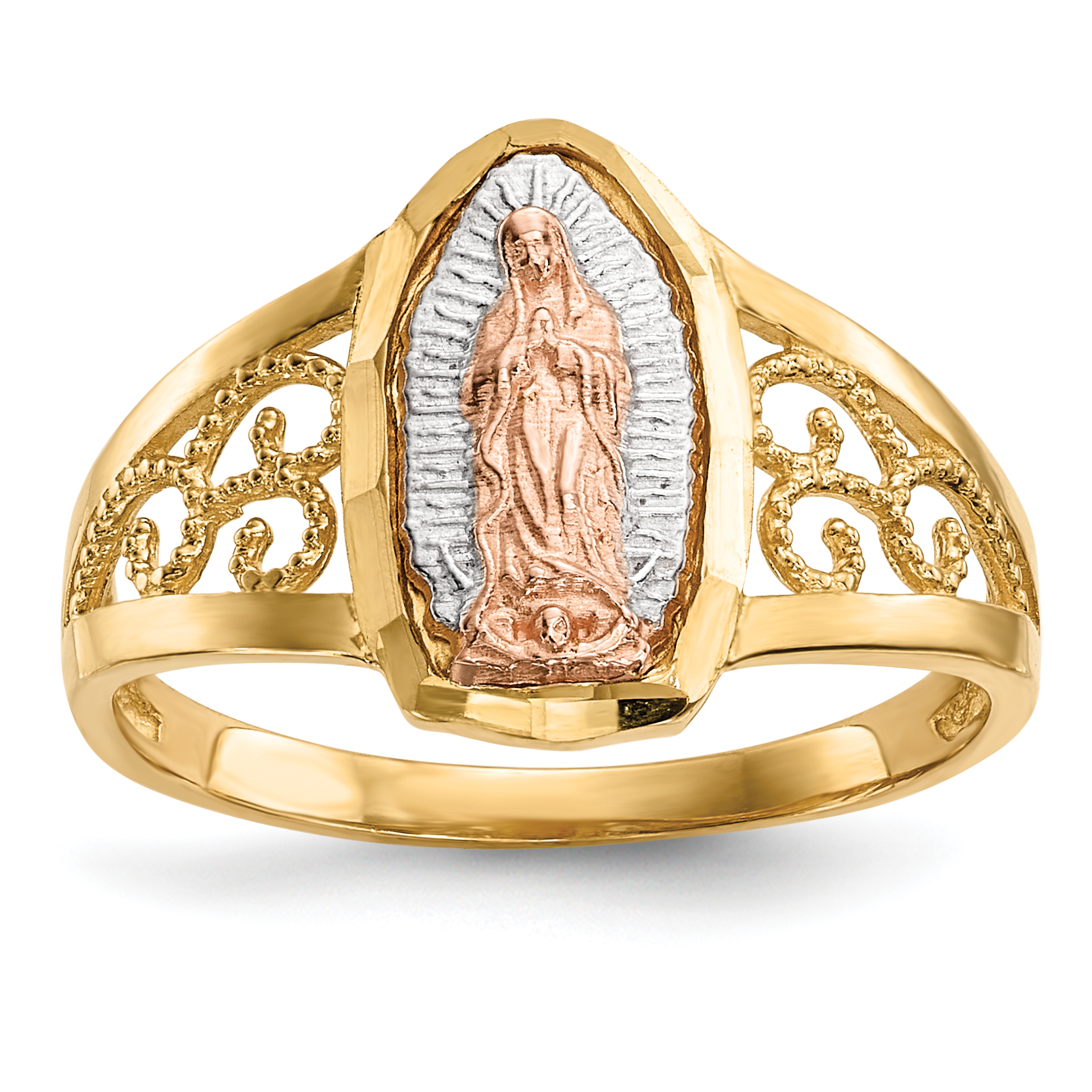 14k Two-tone w/White Rhodium Lady of Guadalupe Ring (R586)