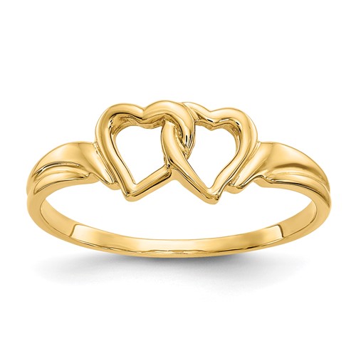 14K Yellow Gold Two Intertwined Hearts Ring