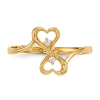14K Yellow Gold CZ Double Heart Ring view 3