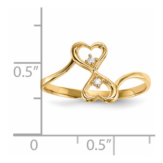 14k CZ Double Heart Ring