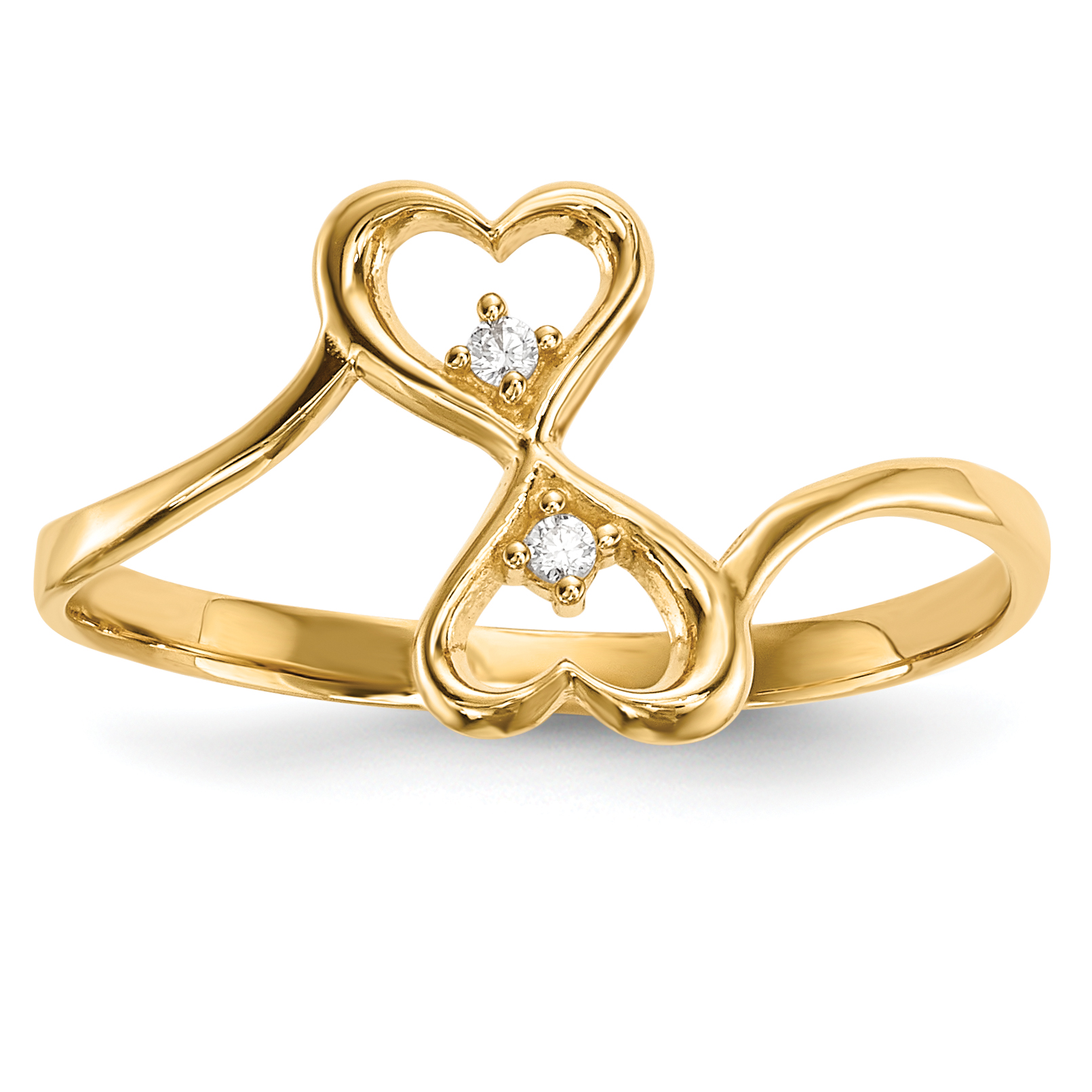 14k CZ Double Heart Ring (R590)