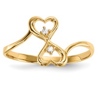 14K Yellow Gold CZ Double Heart Ring view 1