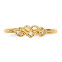 14K Yellow Gold CZ 3-Hearts Ring view 3