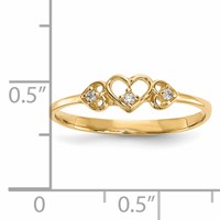 14K Yellow Gold CZ 3-Hearts Ring view 4