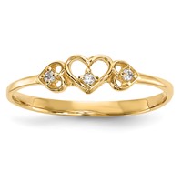 14K Yellow Gold CZ 3-Hearts Ring view 1