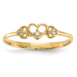 14k CZ 3-Hearts Ring