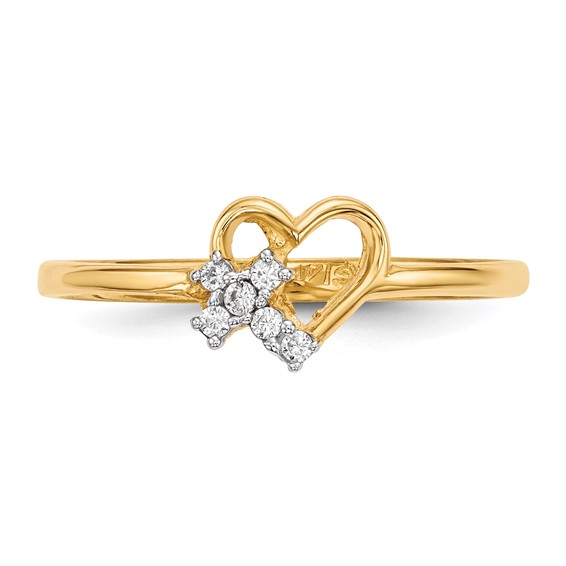 14k Heart with CZ Cross Ring