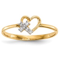 14K Heart with CZ Cross Ring view 1