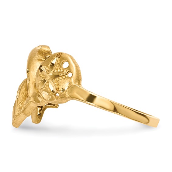 14k Polished and Satin Diamond-cut Dolphin/Starfish/Shell/Sand Dollar Ring
