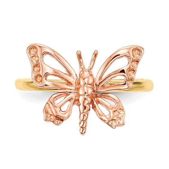 14k Two-tone Polished Butterfly Ring