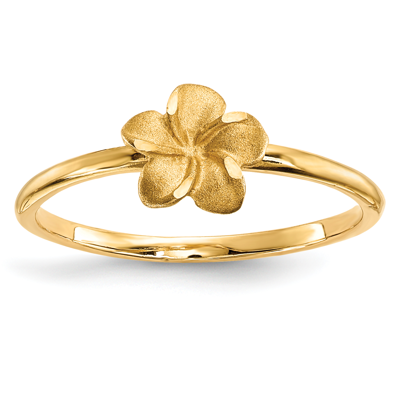 14k Satin & Diamond-cut Plumeria Ring (R630)