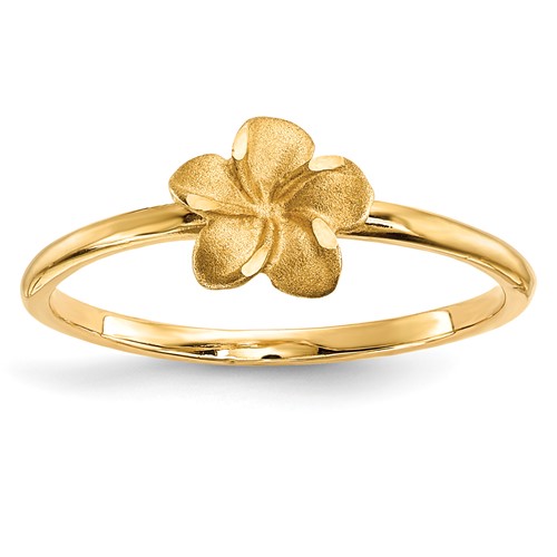 14K Yellow Gold Satin and Diamond-cut Plumeria Ring