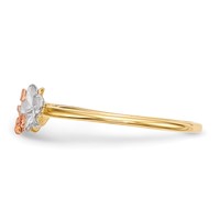 14K Two-tone Ring with White Rhodium Polished and Satin 3 Plumeria Flowers view 2