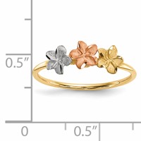 14K Two-tone Ring with White Rhodium Polished and Satin 3 Plumeria Flowers view 4