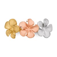 14K Two-tone Ring with White Rhodium Satin Diamond-cut 3-Plumeria Flowers view 3