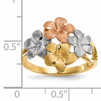 14K Two-tone Ring with White Rhodium Polished and Satin Diamond-cut 4-Plumeria Flowers view 4