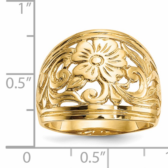 14k Polished Floral Dome Ring