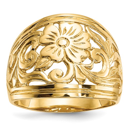 14K Yellow Gold Polished Floral Dome Ring
