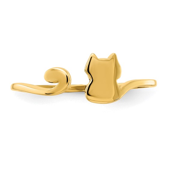 14k Polished Cat Adjustable Cuff Ring