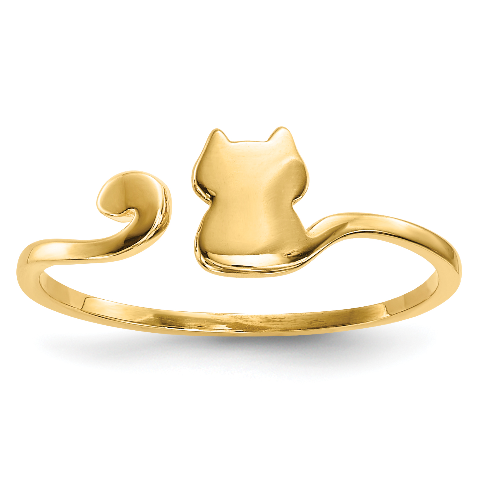 14k Gold Polished Cat Adjustable Cuff Ring (R639)