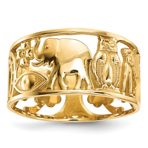 14K Yellow Gold Lucky Symbols Cut Out 9mm Band