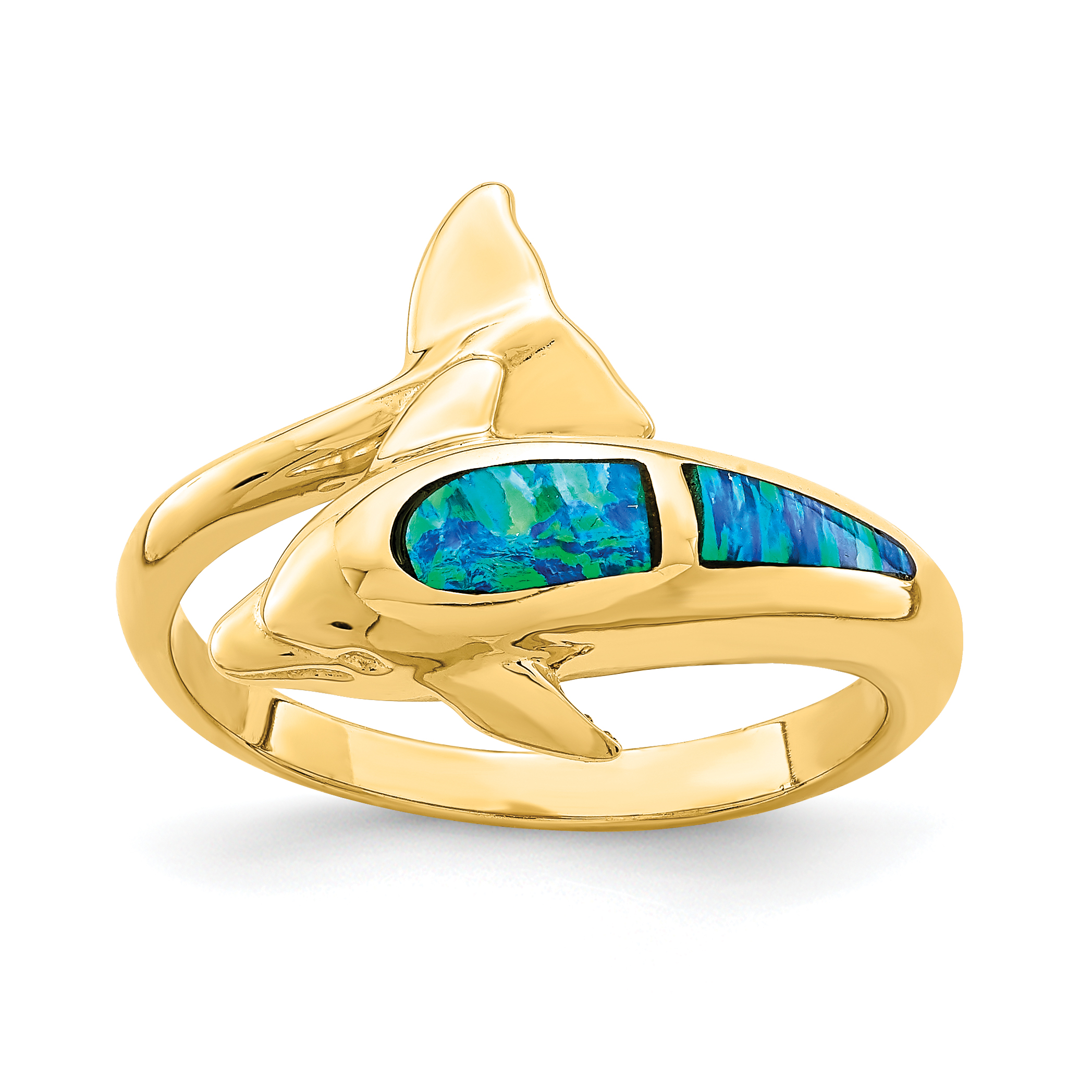 14K Lab Created Opal Dolphin Ring (R656)