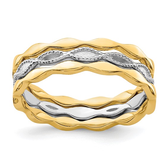 14K Two-tone Set of 3 Stackable Rings