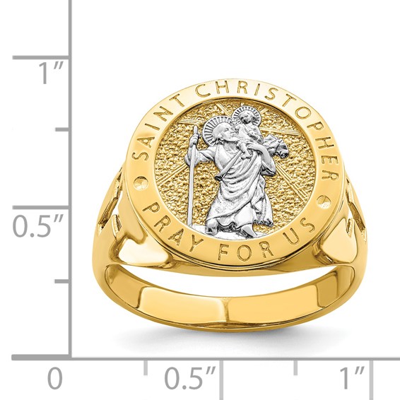 IB Goodman 14K and White Rhodium Saint Christopher Medal Mens Ring