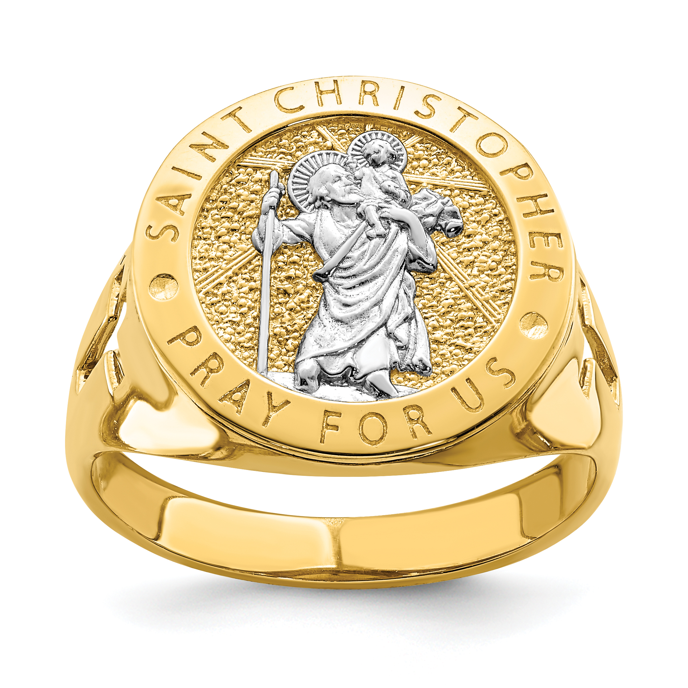 14K w/Rhodium Saint Christopher Ring (R669)