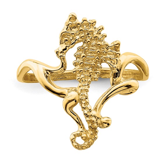 14K Polished and Textured 2-D Size 7 Seahorse Ring