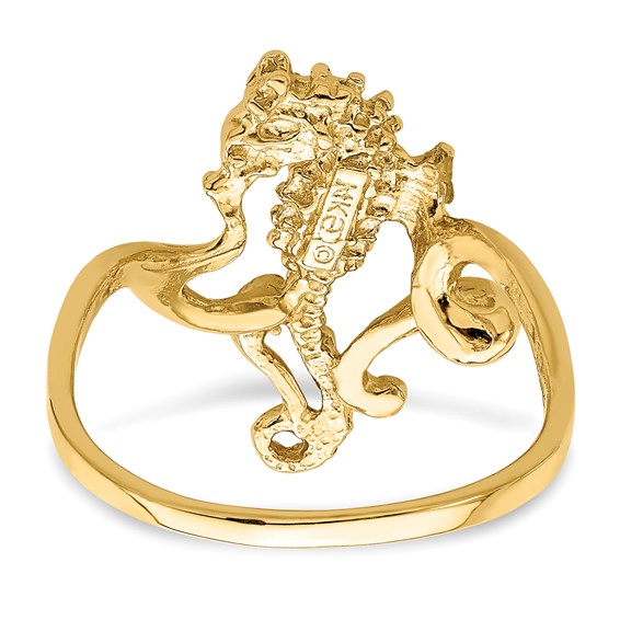 14K Polished and Textured 2-D Size 7 Seahorse Ring
