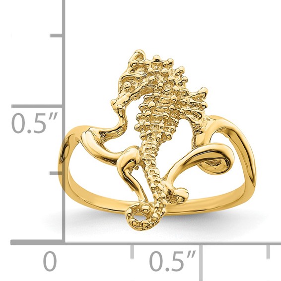 14K Polished and Textured 2-D Size 7 Seahorse Ring