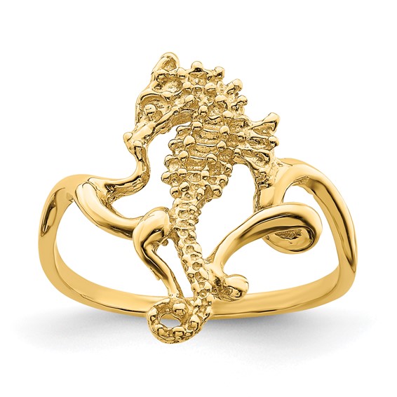 14K Polished and Textured 2-D Size 7 Seahorse Ring