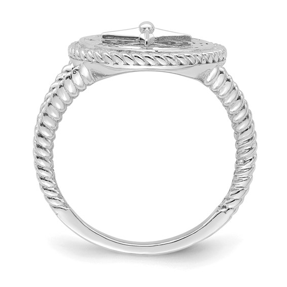14K White Gold Nautical Compass Rope Edge Ring