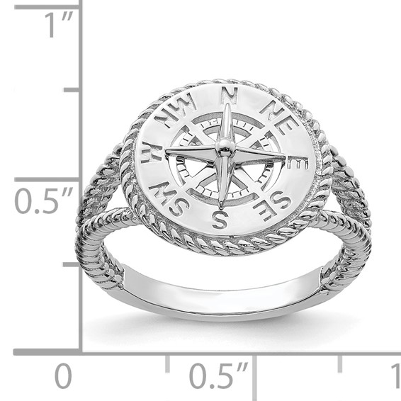 14K White Gold Nautical Compass Rope Edge Ring