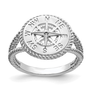 14K White Gold Nautical Compass Rope Edge Ring