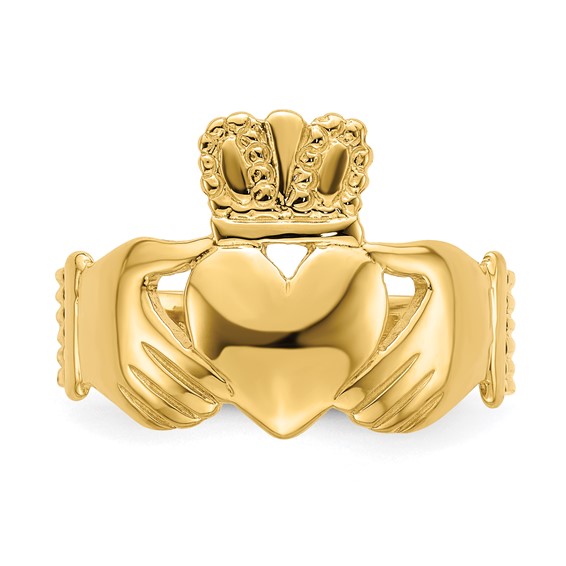 14k Mens Polished Size 9 Claddagh Ring