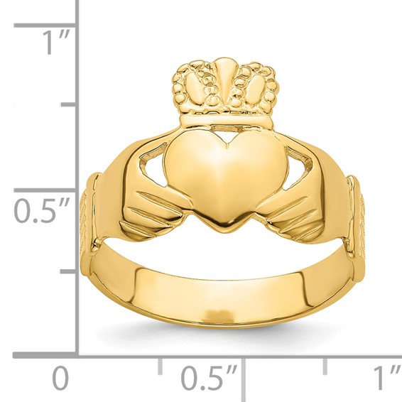 14k Mens Polished Size 9 Claddagh Ring
