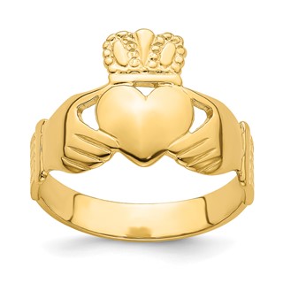 14k Mens Polished Size 9 Claddagh Ring