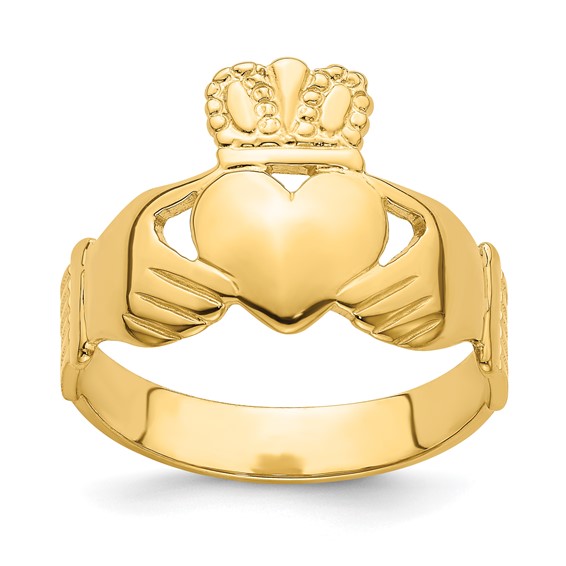 14k Mens Polished Size 9 Claddagh Ring