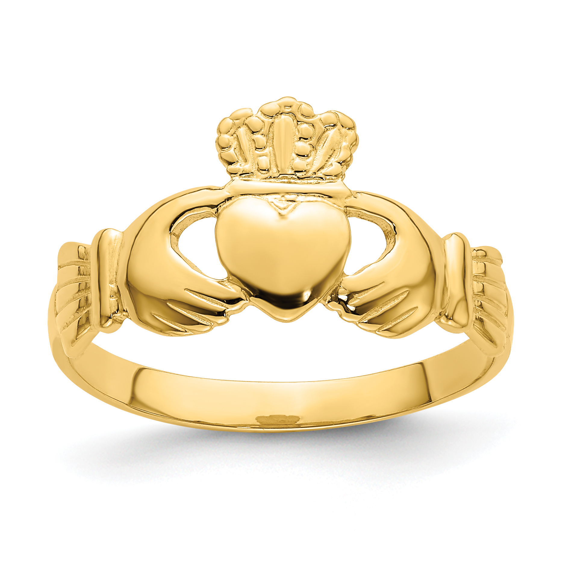 14k Polished Claddagh Ring (size 7) (R699)
