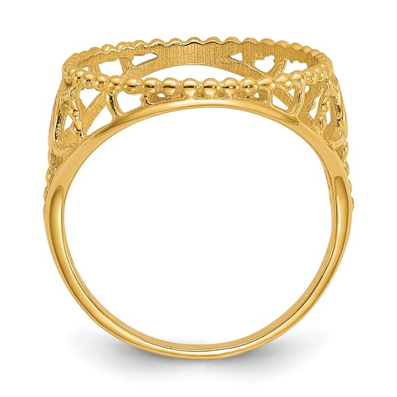 Wideband Distinguished Coin Jewelry 14k Ladies' Polished and Beaded Fancy Wire 14.0mm Coin Bezel Ring