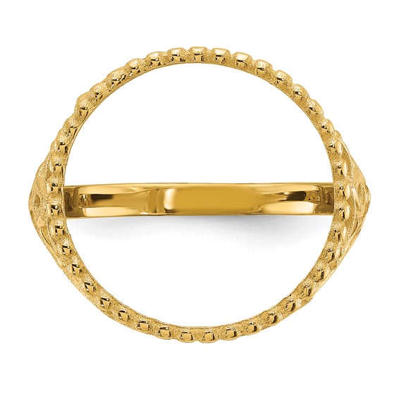 Wideband Distinguished Coin Jewelry 14k Ladies' Polished and Beaded Fancy Wire 14.0mm Coin Bezel Ring