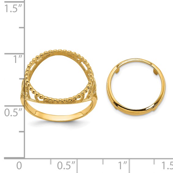 Wideband Distinguished Coin Jewelry 14k Ladies' Polished and Beaded Fancy Wire 14.0mm Coin Bezel Ring