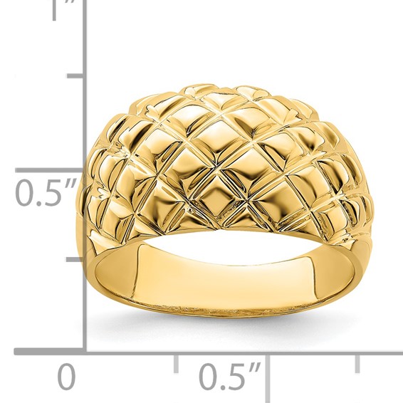 14k Polished Basket Weave Pattern Dome Ring