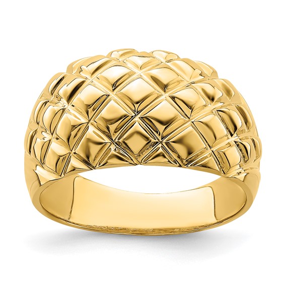 14k Polished Basket Weave Pattern Dome Ring