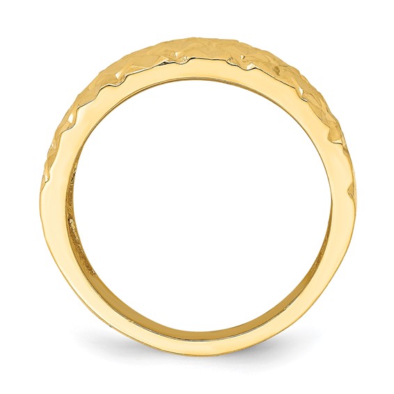 14K Diamond-cut Quilted Pattern Dome Ring