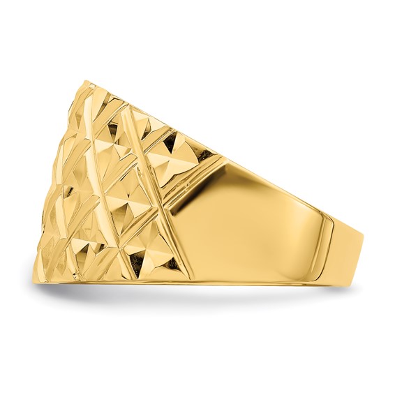 14K Diamond-cut Quilted Pattern Dome Ring