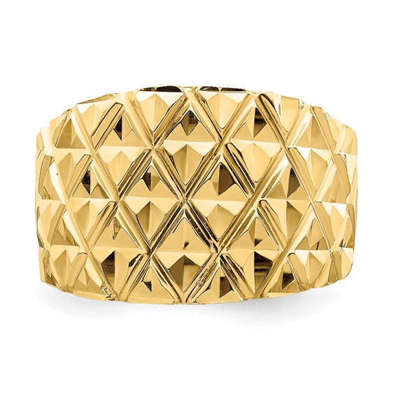 14K Diamond-cut Quilted Pattern Dome Ring